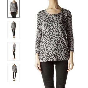 Joie Top Sz S Blouse Gray Animal Print Knit Shirt 3/4 Sleeve Wool Blend Women's